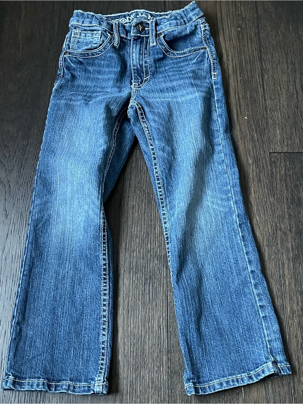 Kids Elastic-Waist Blue Denim Jeans with Decorative Back Pocket Stitching - Picture 2 of 5